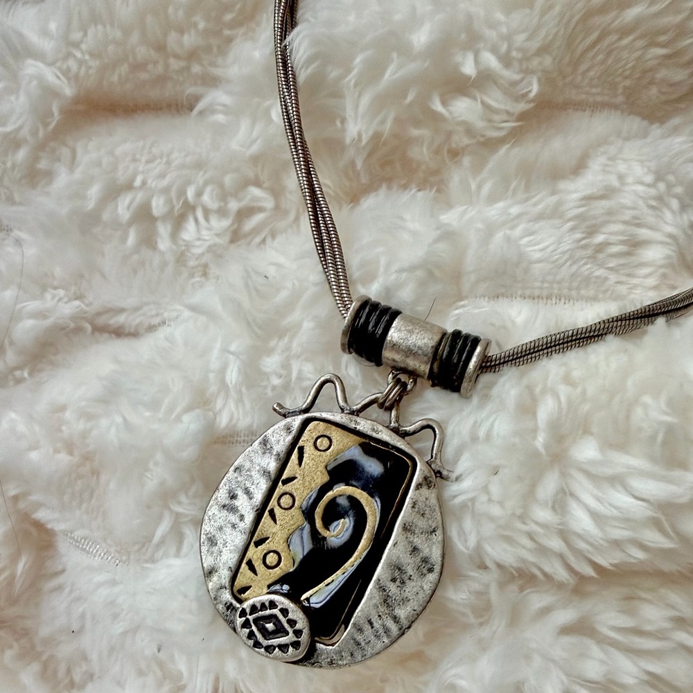 Silver-Tone Statement Necklace with Pendant
